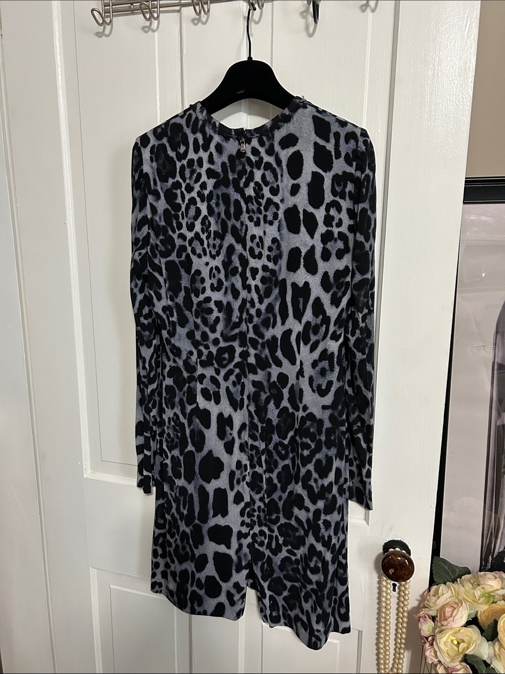 PER SE by CARLISLE • GORGEOUS Silk Gray Blue & Black Leopard Long Sleeve Dress - Picture 10 of 16